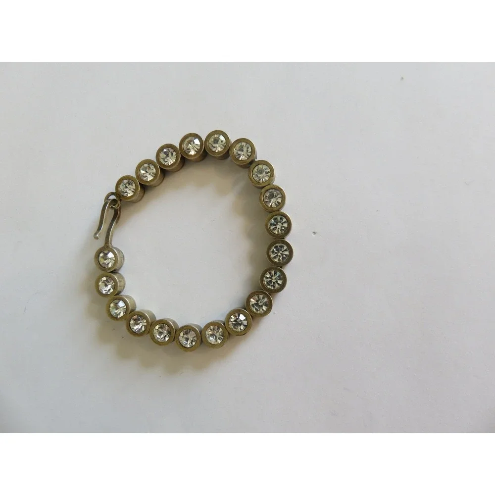 Brass Bezel Set‎ Clear Crystal Round Tennis Bracelet Hook Closure